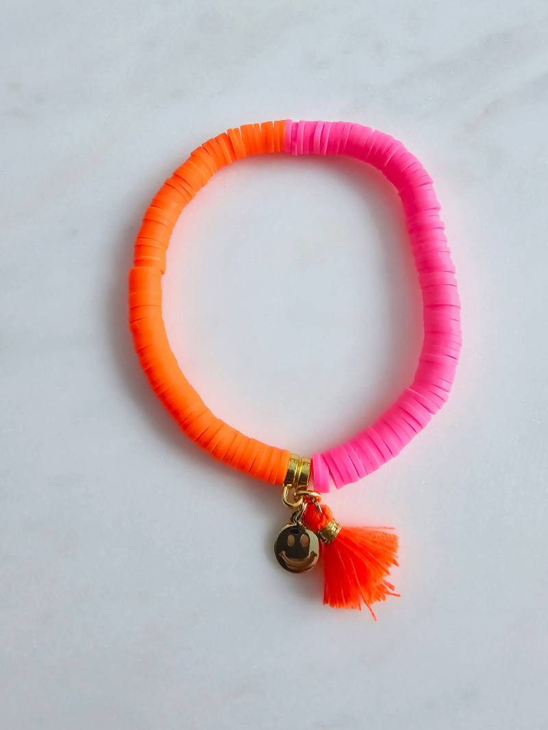 Armband Pink Orange Neon Katsuki Perlen Ibiza Style Smiley Armband Pink Orange Neon Katsuki Perlen Ibiza Style Smiley von 1000Gluecksmomente