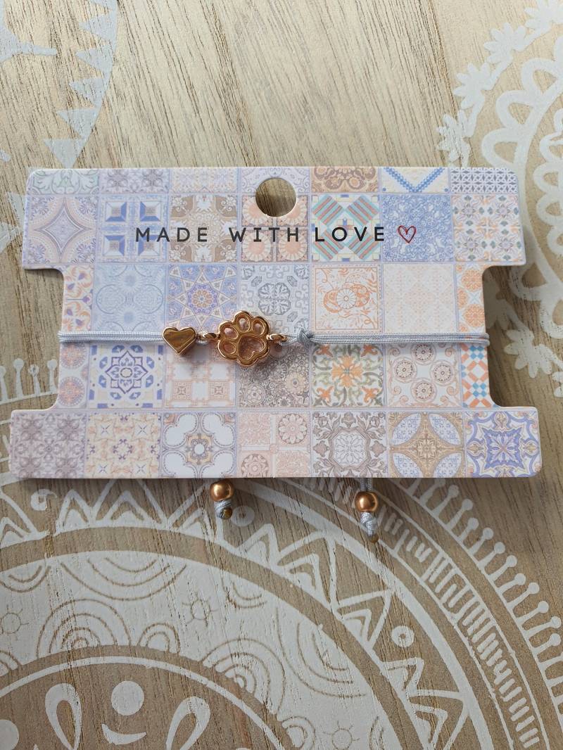 Armband Rosegold Pfote Und Herz Band Makramee Filigran Haustier Tier Hund Katze von 1000Gluecksmomente