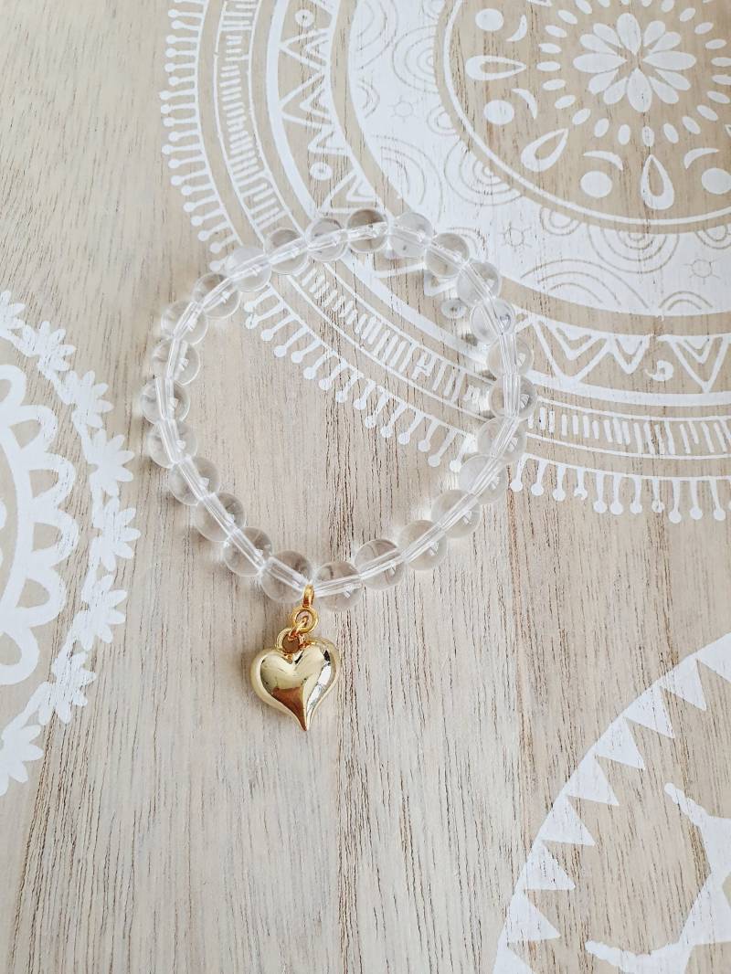 ॐ Bergkristall Armband Om Herz Gold Yoga Perlenarmband ॐ Bergkristall Armband Om Herz Gold Yoga Perlenarmband von 1000Gluecksmomente