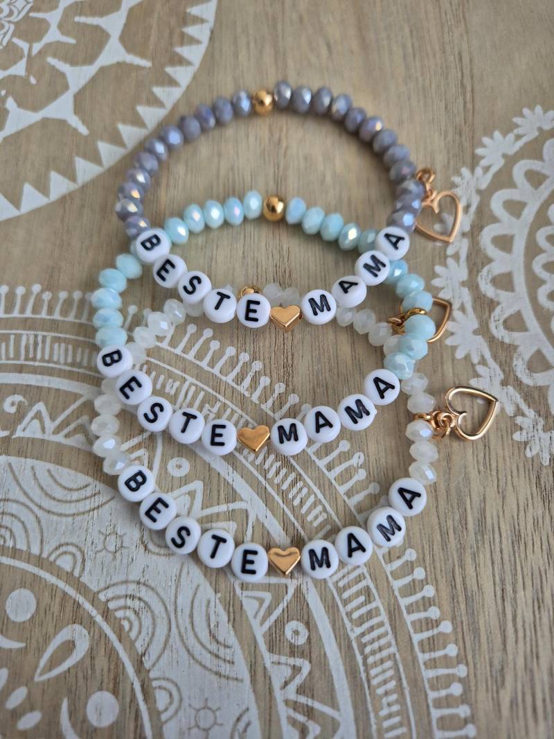Beste Mama Armband Mit Glasperlen Roségold Perlenarmband Wahlweise in Mint Weiß Grau Mutter Muttertag Namensarmband von 1000Gluecksmomente