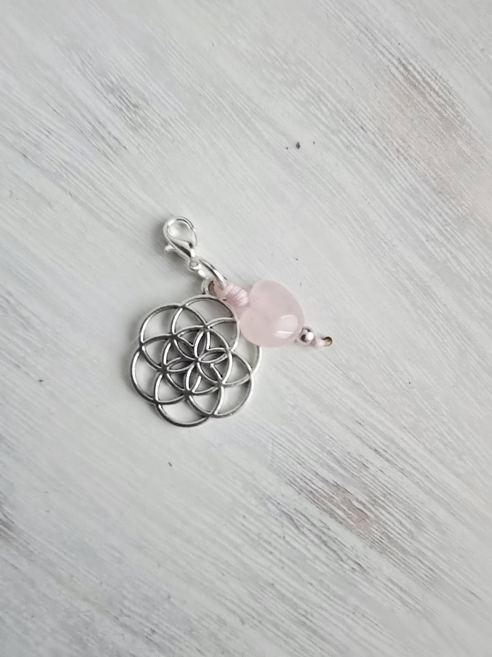 Blume Des Lebens Anhänger Mit Rosenquarz Herz von 1000Gluecksmomente