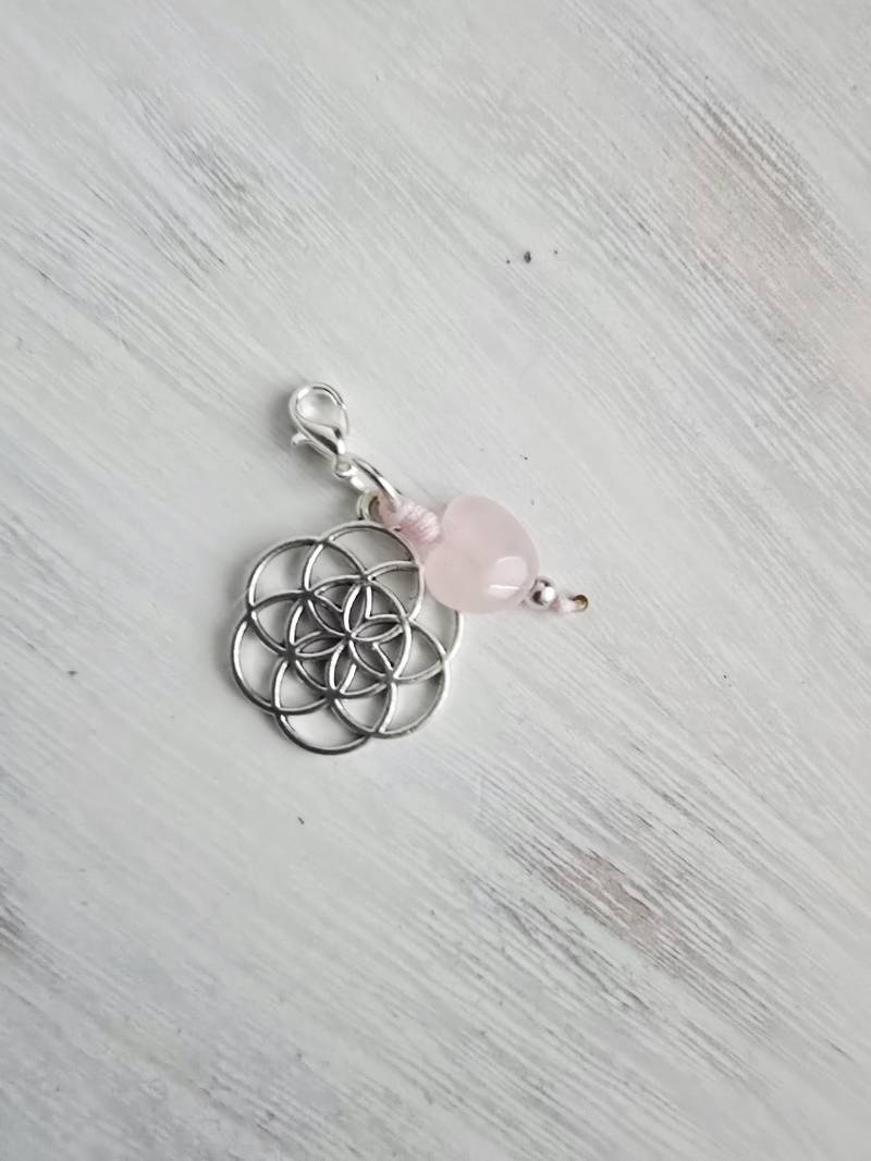Blume Des Lebens Anhänger Mit Rosenquarz Herz von 1000Gluecksmomente