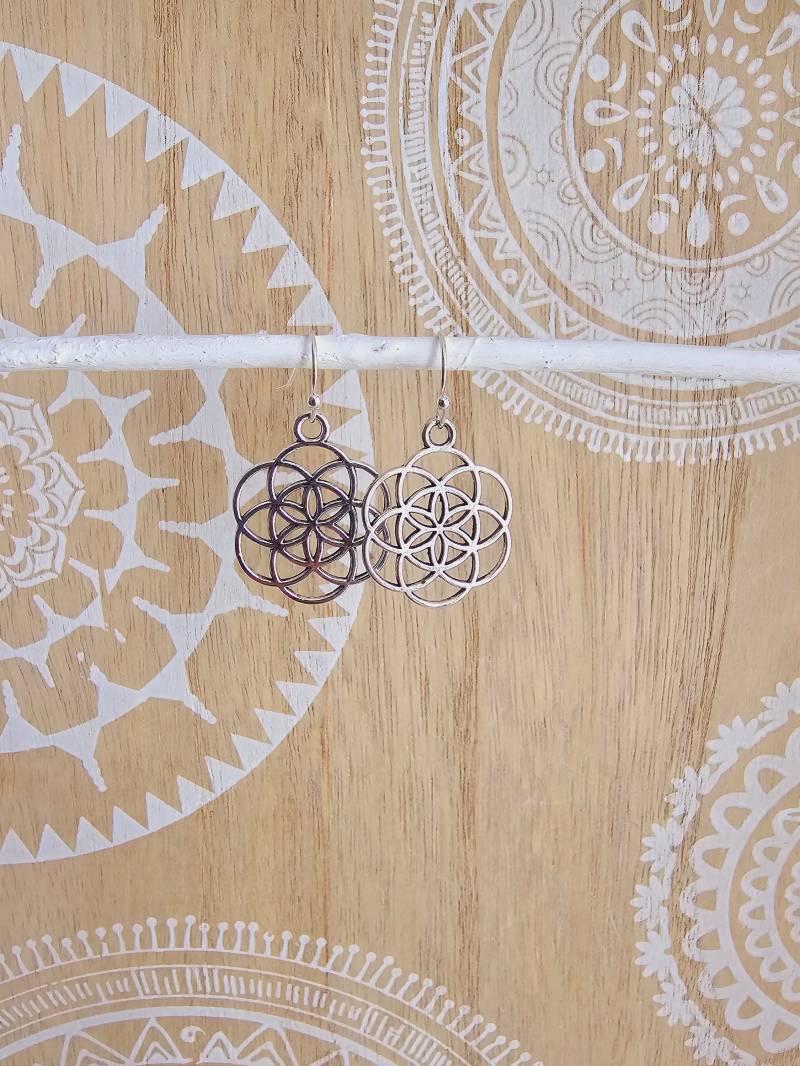 Lebensblume Blume Des Lebens Mandala Ornament Ohrringe in Silber Boho Namaste Yoga Bohemian von 1000Gluecksmomente
