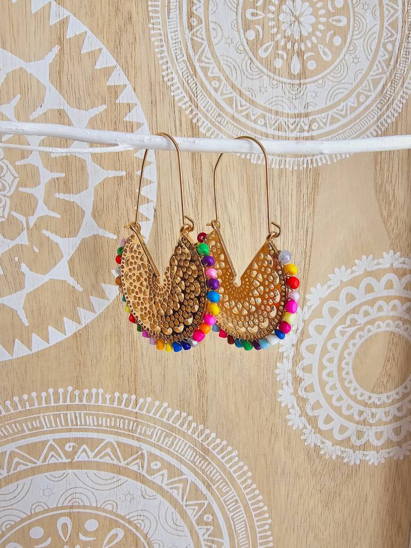 Bunte Creolen Perlenohrringe Gold Bunt Rot Lila Pink Blau Orange Gelb Glasperle Rocailles Bunte Creolen Perlenohrringe Gold Bunt Rot Lila Pink Blau Orange Gelb Glasperle Rocailles von 1000Gluecksmomente