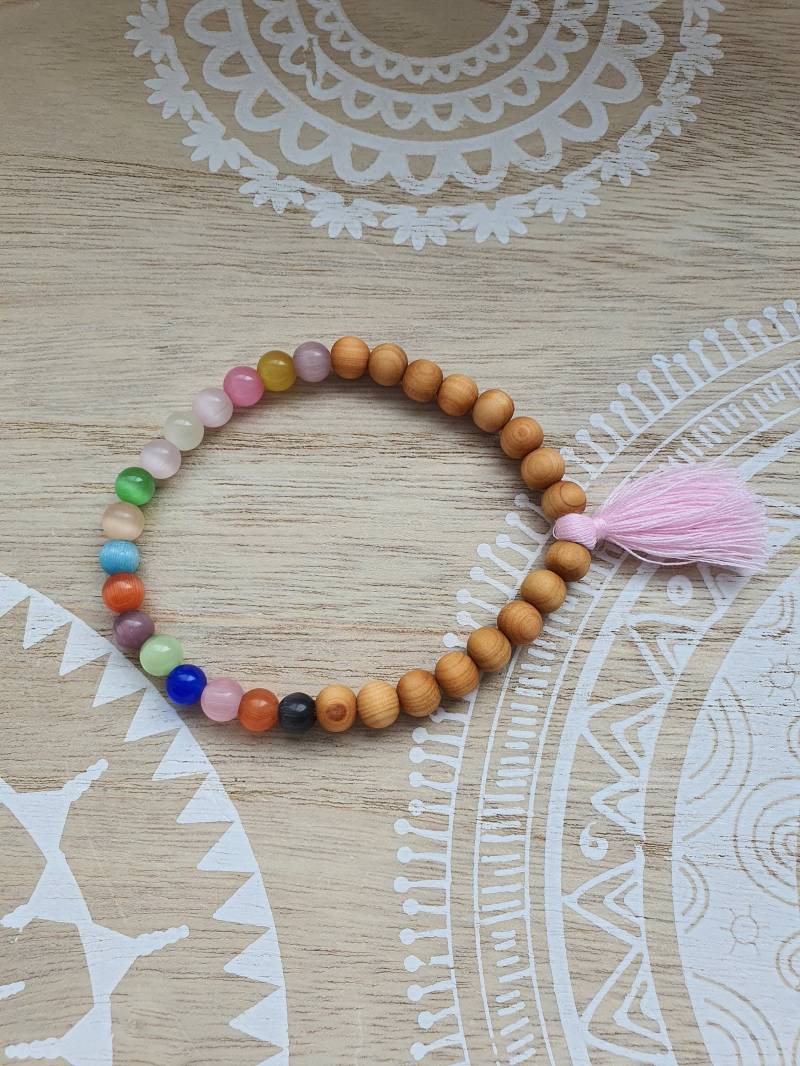 Diffuser Armband Sandelholzperlen Cat Eye Perlen von 1000Gluecksmomente