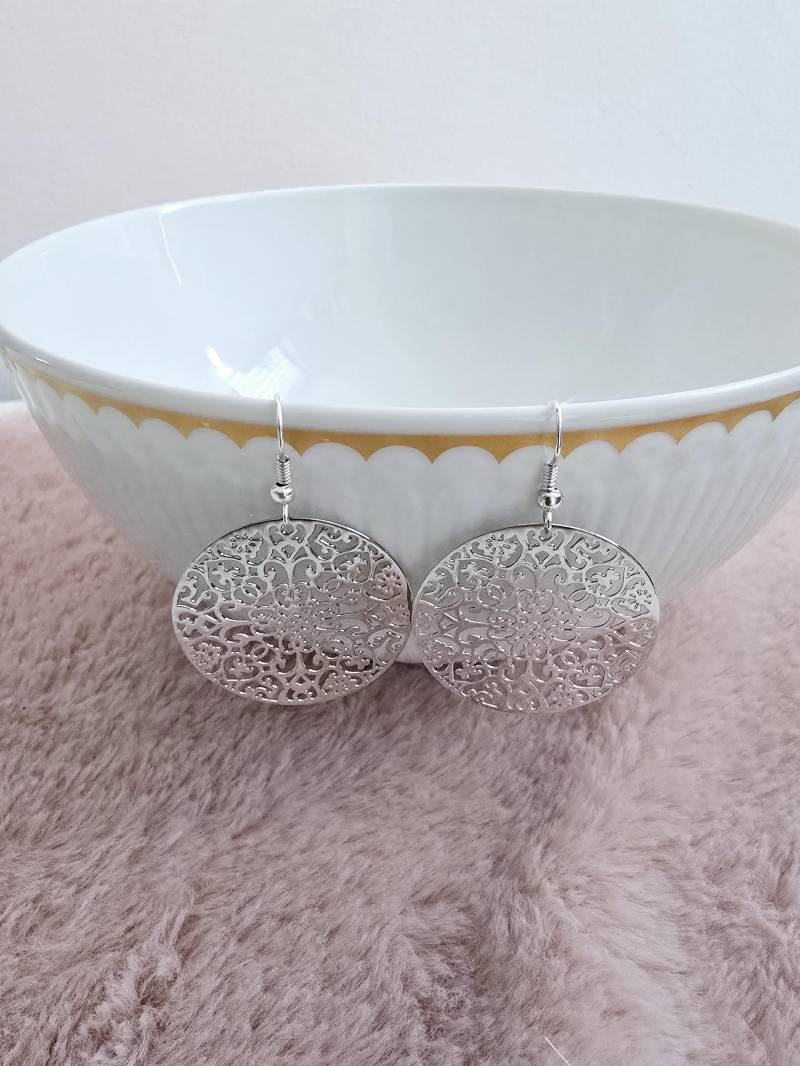 Filigrane Mandala Ornament Ohrringe in Silber 35mm von 1000Gluecksmomente