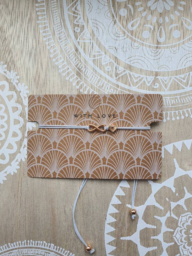 Filigranes Armband Makramee Infinity Unendlichkeit Liebe Love Macramé Herz von 1000Gluecksmomente