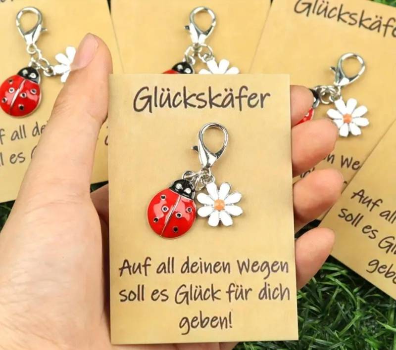 Glücksbringer Marienkäfer & Gänseblümchen Schlüsselanhänger, Glückliche Party-Geschenk, Süße Käfer-Geschenk von 1000Gluecksmomente