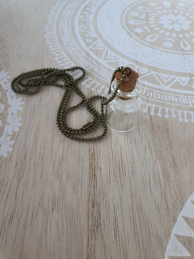 Kette Erinnerung Andenken Flaschenpost Glasfläschchen Bottle Bronzefarbene Kugelkette von 1000Gluecksmomente