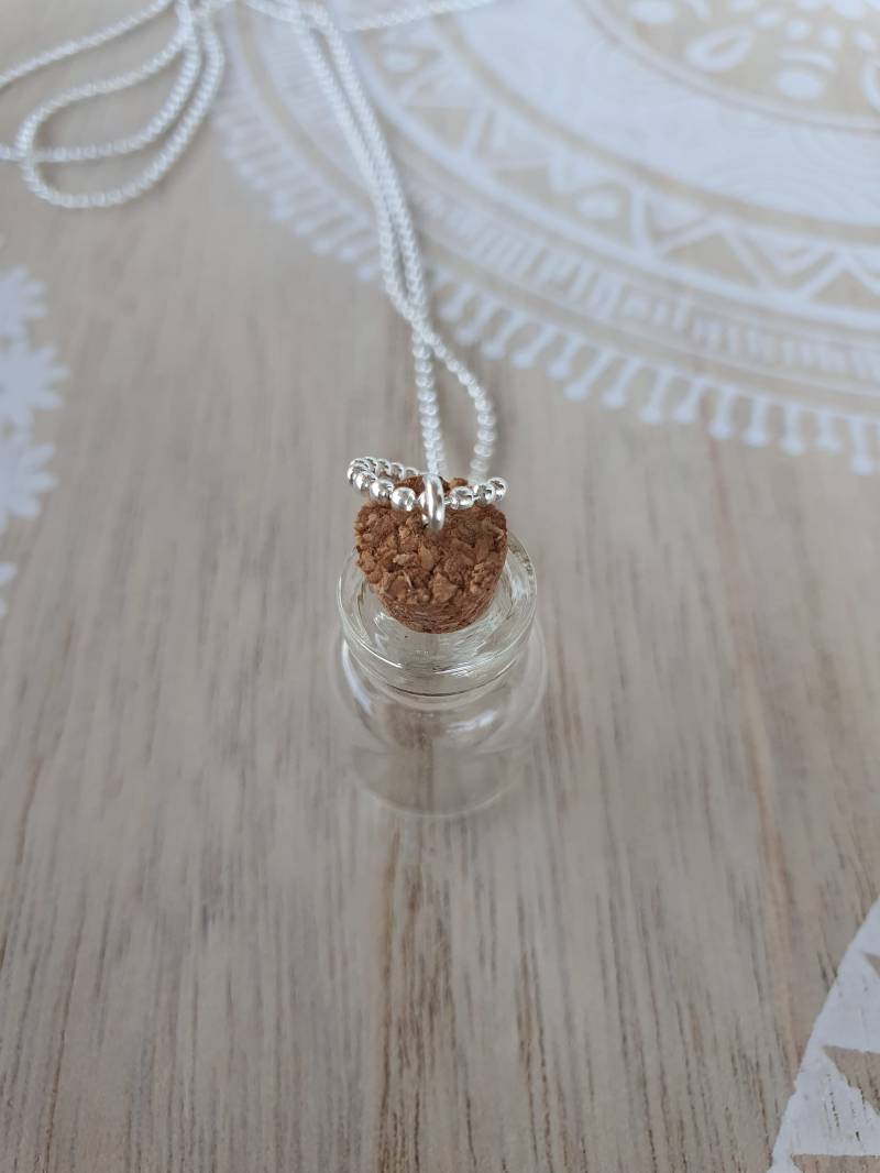 Kette Erinnerung Andenken Flaschenpost Glasfläschchen Bottle Silberfarbene Kugelkette in 3 Größen von 1000Gluecksmomente