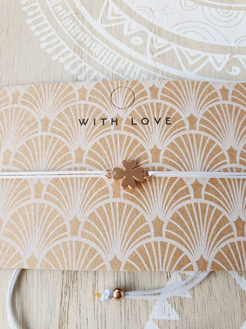 Kleeblatt Armband Rosegold Makramee Band Filigran Glück von 1000Gluecksmomente