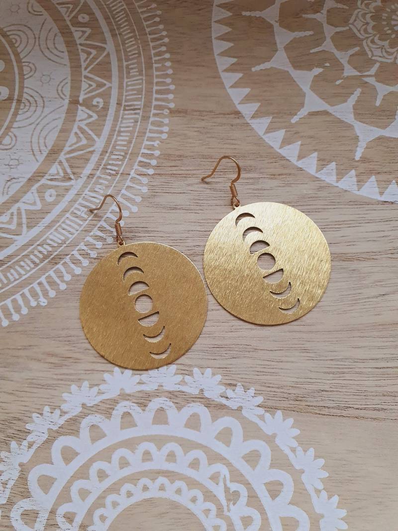Messing Ohrringe Mondphasen Gold Messing Ohrringe Mondphasen Gold von 1000Gluecksmomente