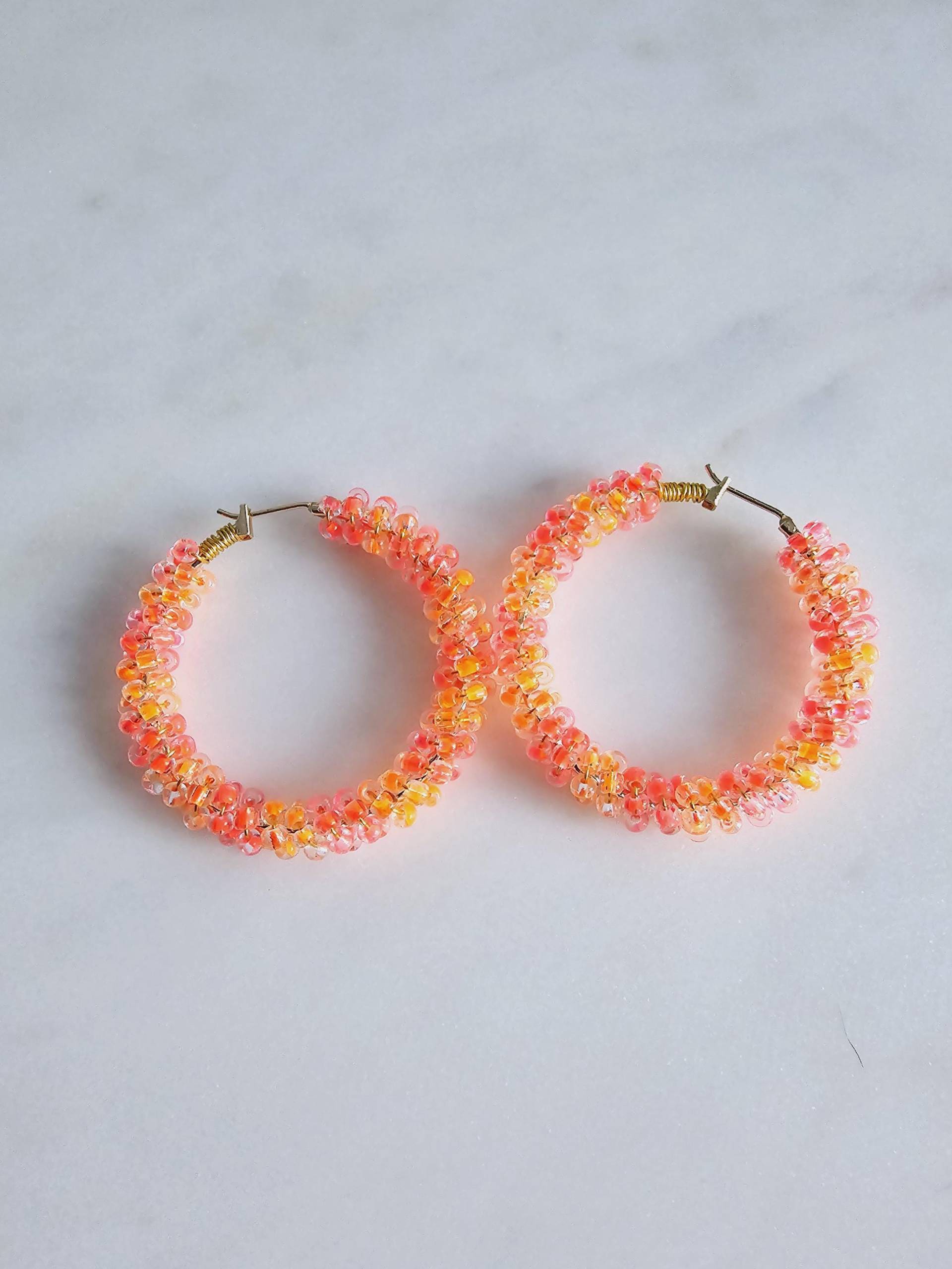 Ohrringe Perlen | Creolen 40mm Handgemacht Pink Orange Ohrringe Perlen | Creolen 40mm Handgemacht Pink Orange von 1000Gluecksmomente