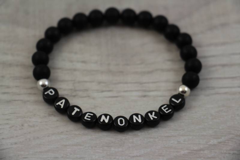 Patenonkel Armband Polarisperlen Wunschtext Wunschnamen Geschenk Für Den Patenonkel Schwarz von 1000Gluecksmomente