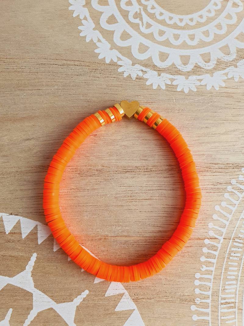 Herz Armband Mit Katsuki Perlen Orange Neon Und Gold Ibiza Style Perlenarmband Heishi von 1000Gluecksmomente