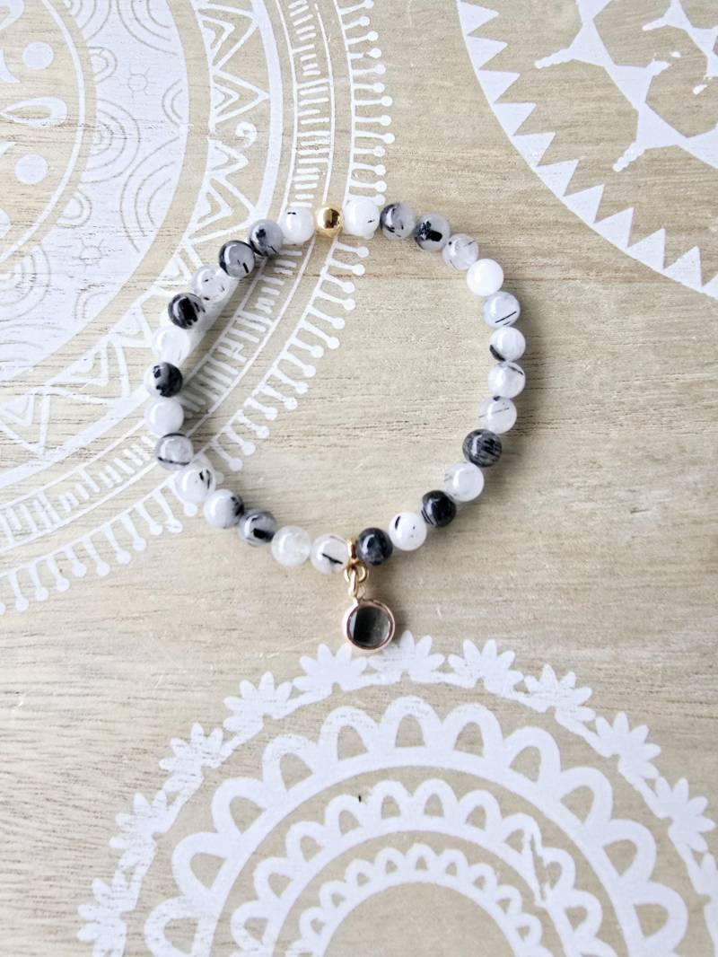 Turmalin Quarz Armband - Mit Kristallglas Anhänger Turmalinquarz von 1000Gluecksmomente