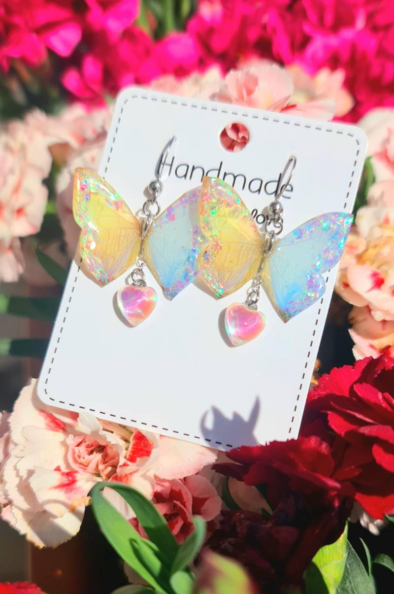Gelbe Und Hellblaue Schmetterlingsohrringe von 1000ideeregalo