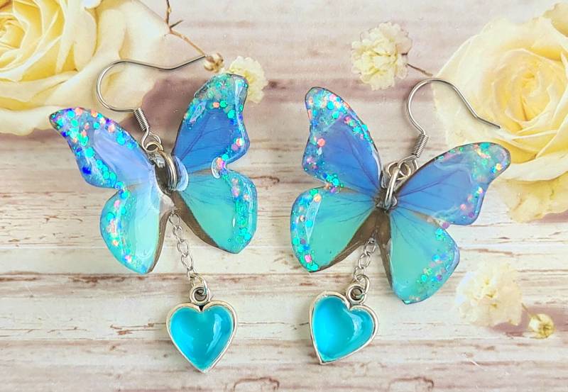 Grün-Blaue Butterflies Ohrringe von 1000ideeregalo