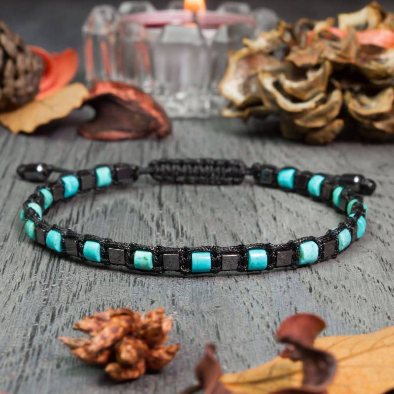 Armband Herrenperlen 4mm Natürlicher Edelstein Türkis Stabilisierter Hämatitwürfel Nylonfaden Handgefertigt in Frankreich Schmuckkreation 1000Ola von 1000ola