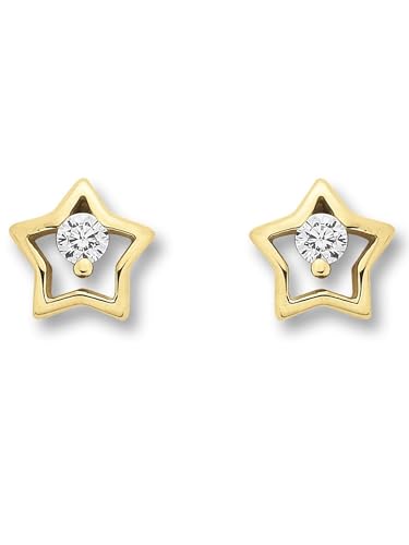 Zirkonia Stern Ohrringe Ohrstecker aus 333 Gelbgold von 1001 JEWELS