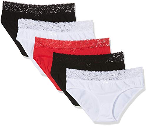 1001-kleine-Sachen 5er-Pack Damenslips Lady Diana Unterhosen Hüftslip mit elegant verziertem Spitzenbündchen Hüftpanty, Weiß/Schwarz/Rot, 56/58 von 1001-kleine-Sachen