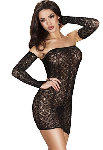 1001-kleine-Sachen Elastisches Minikleid CR3637 + Armstulpen Nachtkleid Negligee Netz-Kleid von Chilirose Dessous von 1001-kleine-Sachen