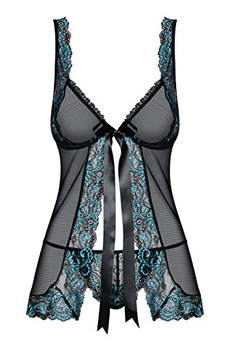 1001-kleine-Sachen at Babydoll Amanta Negligee inkl. String Nachtkleid Chemise mit Spitze in schwarz türkis von Obsessive Dessous (S/M (32-38)) von 1001-kleine-Sachen