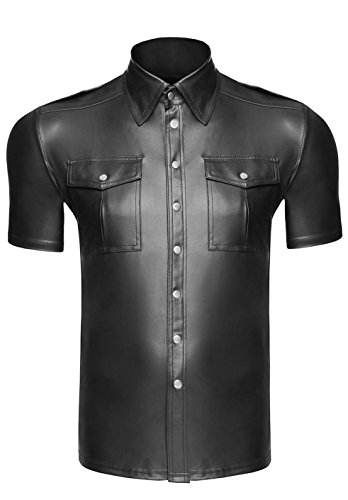 AT Herren Wetlook-Shirt H011 T-Shirt Männer Shirt mit Knopfleiste Hemd aus Wetlook-Material in schwarz von Noir Handmade Dessous, Gr.S bis 10XL (L=6) von 1001-kleine-Sachen