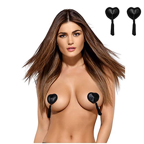 Selbstklebende Nippelabdeckungen Tassel Burlesque Nipple Covers Nipple Herzform, Brustwarzenschmuck in schwarz von Obsessive Dessous von 1001-kleine-Sachen