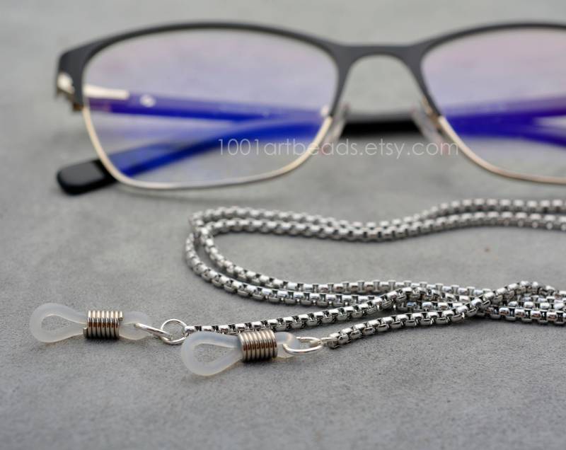 Schlichte Edelstahl Brillenkette Für Männer Oder Frauen, Schlichtes Schlüsselband Brillen Mit Weißen Transparenten Schleifenenden von 1001ArtBeads