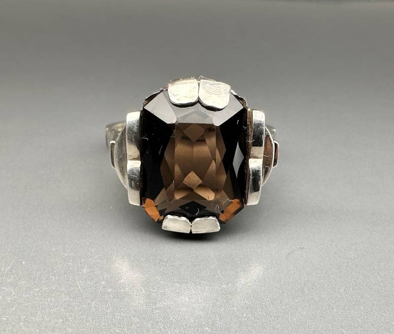 1930S Deutscher Art Deco Ring, Rauchquarz Cocktail Größe 9 1/2 von 100Saints