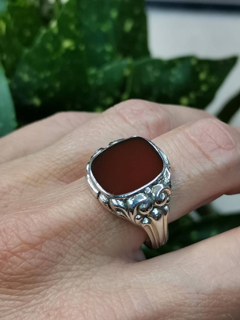 Antiker Karneol Siegelring Art Deco Siegelring, Us Size 10 von 100Saints