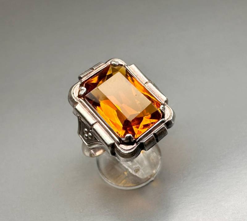 Vintage Art Deco Citrin-Ring Deutsches 835 Silber, Us-Größe 16 1/2 von 100Saints