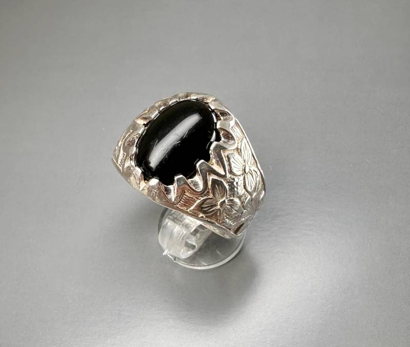 Vintage Onyx Siegelring Florales Sterling Silber, Us-Größe 36 von 100Saints