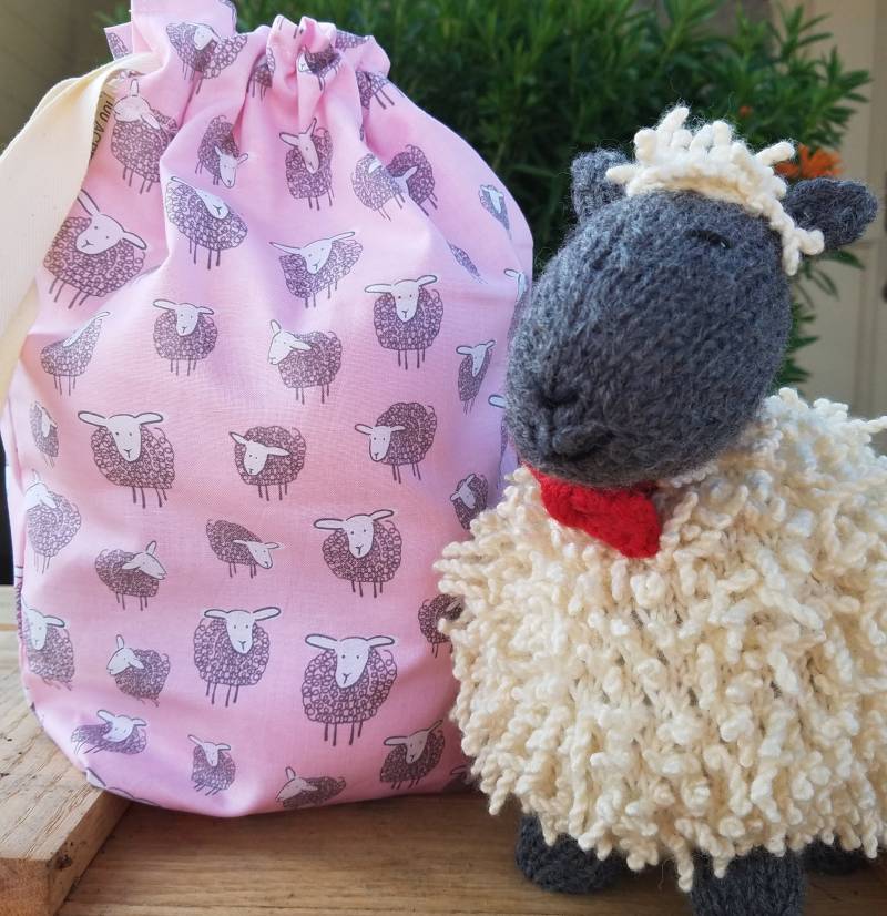 Rosa Schafe Kordelzug Stricken Tasche, Gehäkelte Geschenk Für Stricker Tasche. Robert Kaufman Wooley Schaf Stoff von 100acreCo
