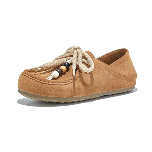 100junzidao 2-Wege Tragbare Konvertible Wildleder Moccasins für Damen Schlupf Flache Bequeme Fahr Schuhe Vintage German Trainer Style Loafers für Herbstliches Gehen von 100junzidao