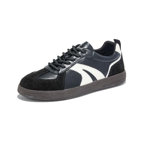 100junzidao 4cm Plateau Ballerina Sneaker für Damen Leder PU Zweifarbig German Trainer Atmungsreiche Bequeme Flats mit Schweinsleder Einlage für Gehen Arbeit von 100junzidao