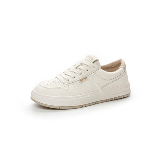 100junzidao 4cm Plateau Weiße Sneaker für Damen Zweifarbig Leder Atmungsreiche Schnürschuhe rutschfeste Gummisohle Schule Schuhe für Mädchen Gehen von 100junzidao
