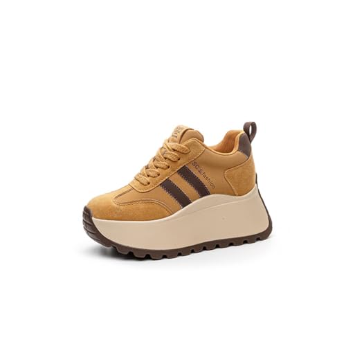 100junzidao 8 cm hohe Schuhe zum Erhöhen der Körpergröße Plateauschuhe mit schrägem Absatz Modische Freizeitschuhe Bequeme Schuhe für alle Jahreszeiten Gelb 38 von 100junzidao