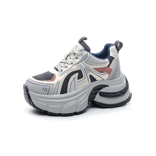 100junzidao 9 cm Schrägabsatz Kleine Menschen Höhe erhöhende Schuhe Damen Plateau Mode Sneakers rutschfest Leicht Training Laufen Wanderschuhe Blau 35 von 100junzidao