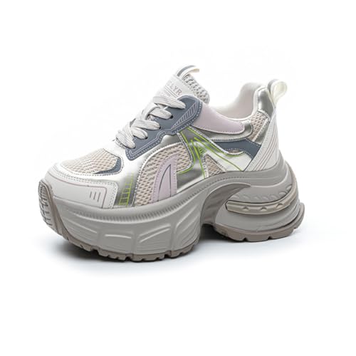 100junzidao 9 cm Schrägabsatz Kleine Menschen Höhe erhöhende Schuhe Damen Plateau Mode Sneakers rutschfest Leicht Training Laufen Wanderschuhe Grau 36 von 100junzidao