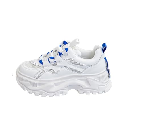100junzidao DaddySchuhe Damensneaker mit klobiger Sohle 6 cm höhenverstärkend Plateau niedriges Design atmungsaktive MeshWanderschuhe Blau 38 von 100junzidao