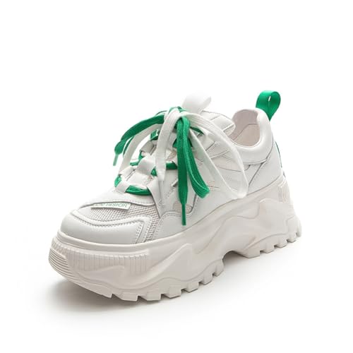 100junzidao DaddySchuhe Damensneaker mit klobiger Sohle 6 cm höhenverstärkend Plateau niedriges Design atmungsaktive MeshWanderschuhe Grün 39 von 100junzidao