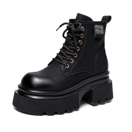 100junzidao Damen Braune Seitlicher Reißverschluss Combat Boots rutschfest Plateau Stiefeletten, Bequeme Robuste Sohle Arbeits Booties von 100junzidao