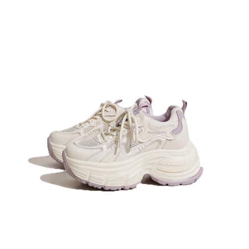 100junzidao Damen Chunky Daddy-Schuhe Plateau-Sohle, die die Körpergröße erhöht Laufschuhe rutschfest Leichtgewichtige Wanderschuhe Reisesportschuhe Lila 38 von 100junzidao