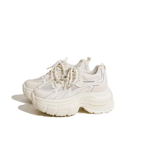 100junzidao Damen Chunky Daddy-Schuhe Plateau-Sohle, die die Körpergröße erhöht Laufschuhe rutschfest Leichtgewichtige Wanderschuhe Reisesportschuhe Weiß 36 von 100junzidao