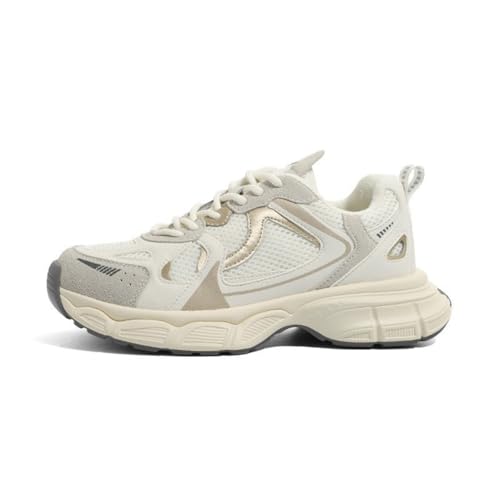 100junzidao Damen-Chunky-Sneakers Mesh Atmungsaktiv GEH-Laufschuhe Outdoor-Fitness-Training Jogging Freizeit Einzelschuhe Vier Jahreszeiten Beige 39 von 100junzidao