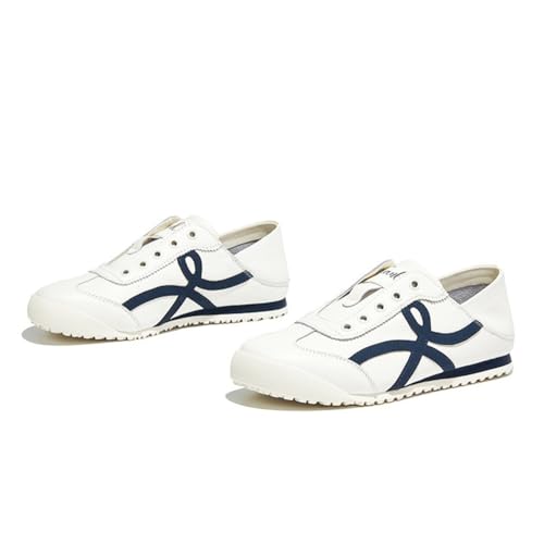 100junzidao Damen-Convertible 2-Way Wear weiche Leder-Derby-Schuhe Bequeme Flache Freizeitsneaker Slip-On Faltbare Absatz-Wanderschuhe für Damen Atmungsaktiv Blau 37 von 100junzidao