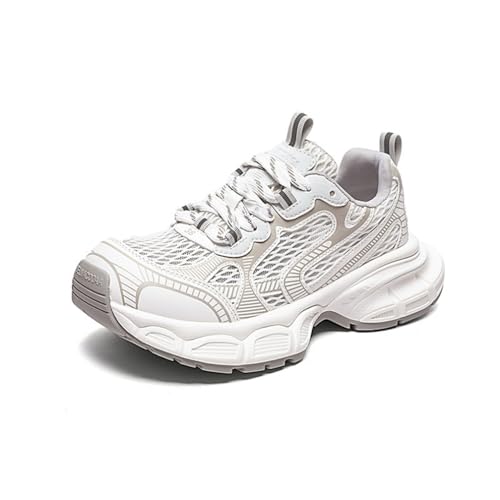 100junzidao Damen Dad Schuhe mit Dicker Sohle Plattform Casual Leicht Komfort Wander Laufschuhe Mode Schnürung Klassisches Leder Mesh Atmungsaktive Sneakers Beige 38 von 100junzidao