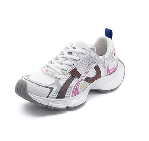 100junzidao Damen Dad Schuhe mit Plateausohle Dicker Sohle atmungsaktivem Mesh leicht höhenverstellbar bequem Tennis Lauf und Walking Sneaker Rosa 37 von 100junzidao